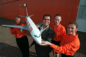 Easyjet promotion at Luton airport Stavros Niarchos. October 1997 Easyjet promotion at Luton airport Stavros Niarchos. October 1997