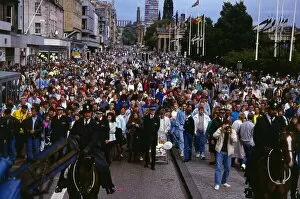 Edinburgh Festival August 1989 Crowds follow Princes Street Parade