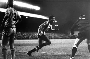 Elation for Howard Gayle as he runs away after his debut goal for Newcastle. Circa 1982 Elation for Howard Gayle as he runs away after his debut goal for Newcastle. Circa 1982
