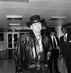 Elton John leaving Heathrow Airport for New York on Concorde. 13th August 1984