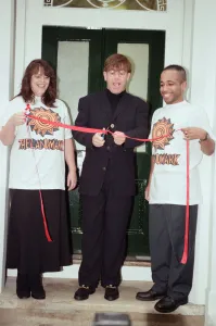 Aids Gallery: Elton John opening an AIDS Cenre in Brixton. 29th November 1994