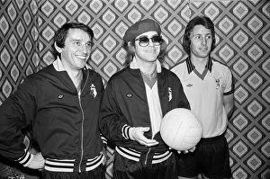 Images Dated 6th November 1977: Elton John pictured with Graham Taylor and another player in Wembley during a 5 a side