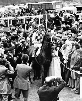 Empery Racehorse enters the winners enclosure with Jockey Lester Piggott on board
