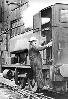 Engine driver Bill Marker taking his last trip in the saddle tank engine he' Engine driver Bill Marker taking his last trip in the saddle tank engine he'
