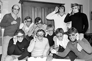 Images Dated 15th April 1975: England Football Squad: England players trying on their new glasses