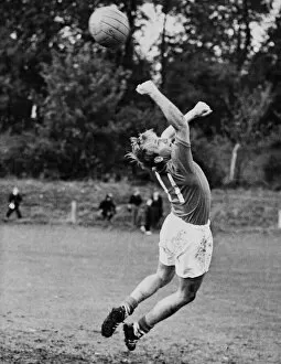 00243 Gallery: England footballer Bobby Charlton takes a turn in goal during a training session at