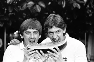 England footballers Gary Lineker (right) and Peter Beardsley sharing a slice of water England footballers Gary Lineker (right) and Peter Beardsley sharing a slice of water