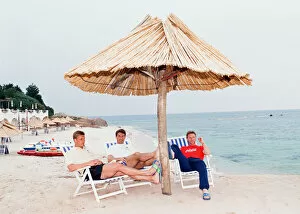 Images Dated 31st May 1990: England footballers relax on the beach at their base in Sardinia ahead of the upcoming