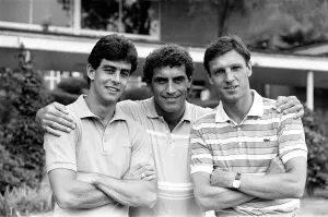 England goalkeeper Peter Shilton with teammates Gary Stevens (of Spurs England goalkeeper Peter Shilton with teammates Gary Stevens (of Spurs