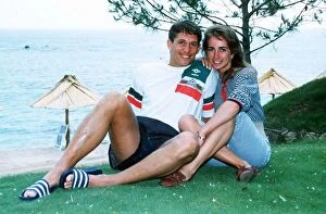 England striker Gary Lineker on holiday with his wife Michelle May 1990