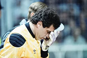 Images Dated 28th March 1990: England v Brazil 28th March 1990, Wembley. Peter Shilton leaves the pitch with a head