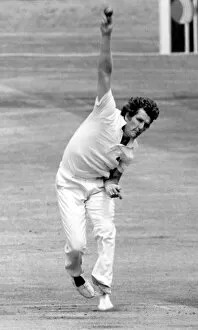 England v West Indies. England Bowler Bob Willis in action in the 1st innings