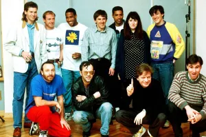 England World Cup Squad in the recording studio after joining music group New Order to England World Cup Squad in the recording studio after joining music group New Order to