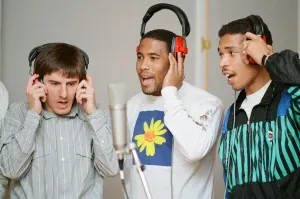 England World Cup Squad in the recording studio after joining music group New Order to England World Cup Squad in the recording studio after joining music group New Order to