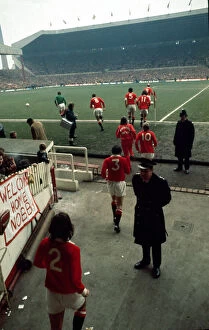 Images Dated 26th February 1972: English FA Cup match at Old Trafford The United team walk onto the pitch at Old