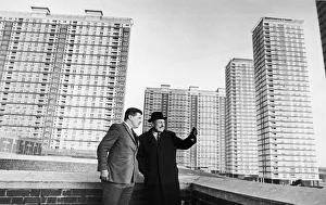 Enoch Powell looks at the Red Road Flats in Glasgow with the prospective candidate for Enoch Powell looks at the Red Road Flats in Glasgow with the prospective candidate for