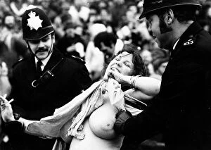 Erica Roe Streaker at International Rugby game at Twickenham, escorted by police