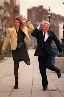 Images Dated 5th March 1990: Ernie Wise comedian Carol Keating TV presenter dancing in street March 1990