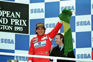Images Dated 11th April 1993: European Grand Prix at Donington 11th April 1993. Ayrton Senna on the podium