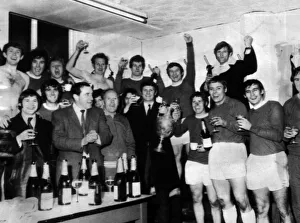 Everton celebrate in the Goodison Park dressing room after winning the League Everton celebrate in the Goodison Park dressing room after winning the League