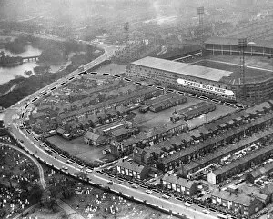 Supporters And Spectators Gallery: Everton Fans queue for cup-tie tickets. Aerial photo shows the queue snaking round