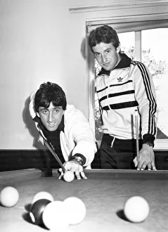 Everton footballer Kevin Sheedy enjoying a game of pool with teammate David Johnson Everton footballer Kevin Sheedy enjoying a game of pool with teammate David Johnson