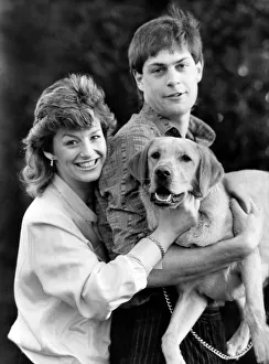 Everton goalkeeper Bobby Mimms with his wife Karen and their pet dog April 1986 Everton goalkeeper Bobby Mimms with his wife Karen and their pet dog April 1986