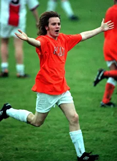 Ewan McGregor celebrates his goal at Stars game for Calton Athletic Ewan McGregor celebrates his goal at Stars game for Calton Athletic