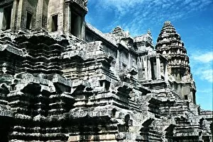 Exterior scuplture on temple at Angkor Wat near Siem Reap North West Kampuchea Cambodia