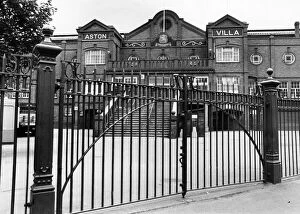 Exterior view of the gates of Villa Park football stadium