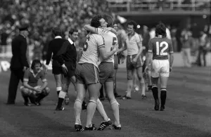 FA Cup Final 1976 Bobby Stokes Peter Osgood hug each other after beating Manchester FA Cup Final 1976 Bobby Stokes Peter Osgood hug each other after beating Manchester
