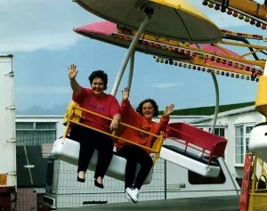 Fairground carnival ride Umbrellas Gwen Blesoe and Jacqeline Fairground carnival ride Umbrellas Gwen Blesoe and Jacqeline