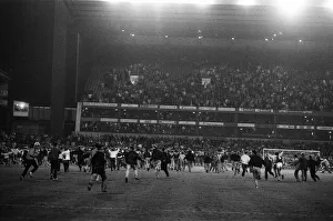 Football Stadium Gallery: Fans run onto the pitch. Divison One match Aston Villa 6 -2 Everton held at Villa Park