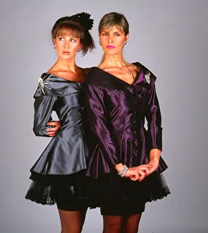 Fashion models - taffetta lace suits dresses October 1988 Two models wearing black Fashion models - taffetta lace suits dresses October 1988 Two models wearing black