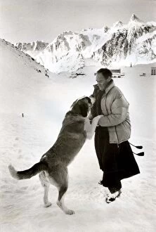 Images Dated 25th January 1973: Father Bernard with Seine the St Bernand dog at St. Bernard Pass in Switzerland