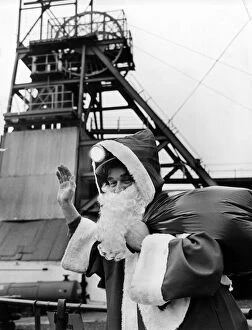 Father Christmas arrives at Big Pit, Blaenavon, Torfaen, South Wales, 4th December 1986