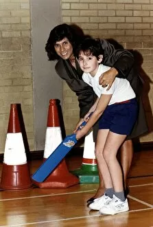 Fatima Whitbread Ex Olympic Champion Javelin Thrower with a child at a Physical