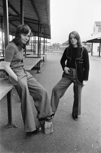 Female football supporters from Salford on their way to a match. 24th August 1972 Female football supporters from Salford on their way to a match. 24th August 1972