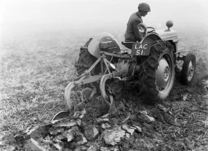 A Ferguson TE20 tractor seen here ploughing a Warwickshire field circa 1953 A Ferguson TE20 tractor seen here ploughing a Warwickshire field circa 1953