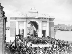 Field Marshal Lord Plumer under the arch of the memorial to the 54 Field Marshal Lord Plumer under the arch of the memorial to the 54
