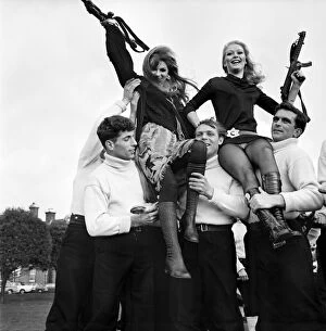 Images Dated 17th February 1970: Film stars at Royal Navy Gunnery School. Welcome visitors at the Royal Navy Gunnery