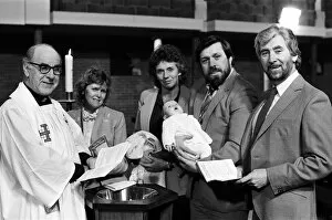 The filming of a christening scene for Brookside, March 1985