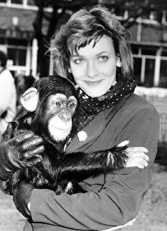 Fiona Armstrong Newsreader and TV Presenter with Kumi the Chimpanzee Fiona Armstrong Newsreader and TV Presenter with Kumi the Chimpanzee