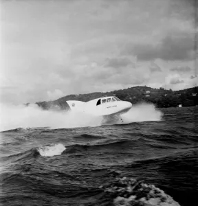 First Picture of the White Hawk speedboat at Speed. It can be seen riding on its First Picture of the White Hawk speedboat at Speed. It can be seen riding on its