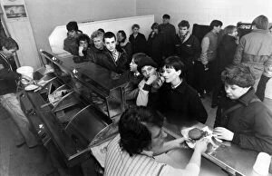 Images Dated 19th January 1984: Fish and Chip Shop: Queues of schoolkids waiting to be served at Tony Burman