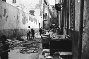 Fishermen seen here repairing their nets in a Alexandria back street. 29th May 1976 Fishermen seen here repairing their nets in a Alexandria back street. 29th May 1976