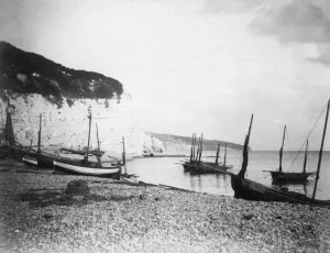 Fishing boats on the beach at Beer, Devon. Circa 1895 Fishing boats on the beach at Beer, Devon. Circa 1895