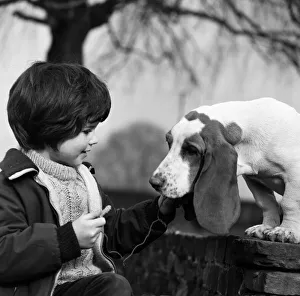 Five-year-old Caroline Williams of Northwood Hills with five-month-old Basset Hound puppy Five-year-old Caroline Williams of Northwood Hills with five-month-old Basset Hound puppy