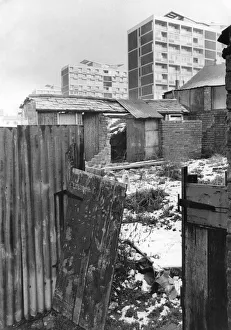 Flat dwellers look down on a huddle of crumbling outhouses in Hillfields, Coventry Flat dwellers look down on a huddle of crumbling outhouses in Hillfields, Coventry