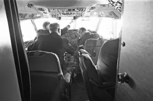 The flight crew of a BOAC VC10 make preparations for landing at Khartoum airport The flight crew of a BOAC VC10 make preparations for landing at Khartoum airport